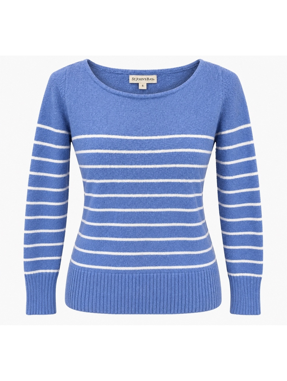 St John’s Bay Women’s S Blue White Striped Knit Sweater Coastal Preppy